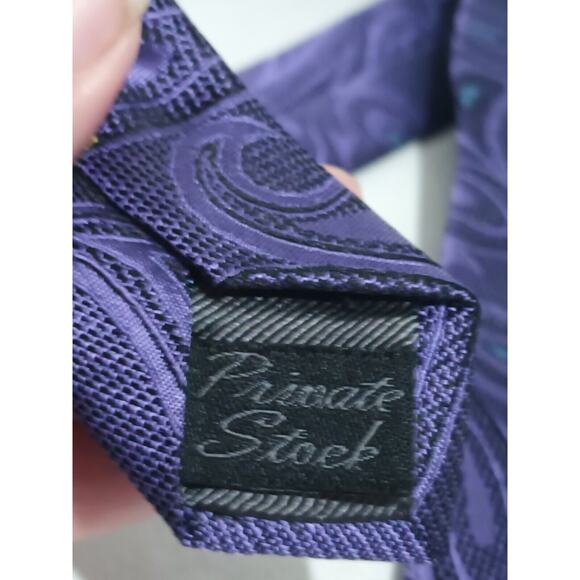 Private Stock Purple Paisley Imported Silk Men's Tie - Picture 3 of 6